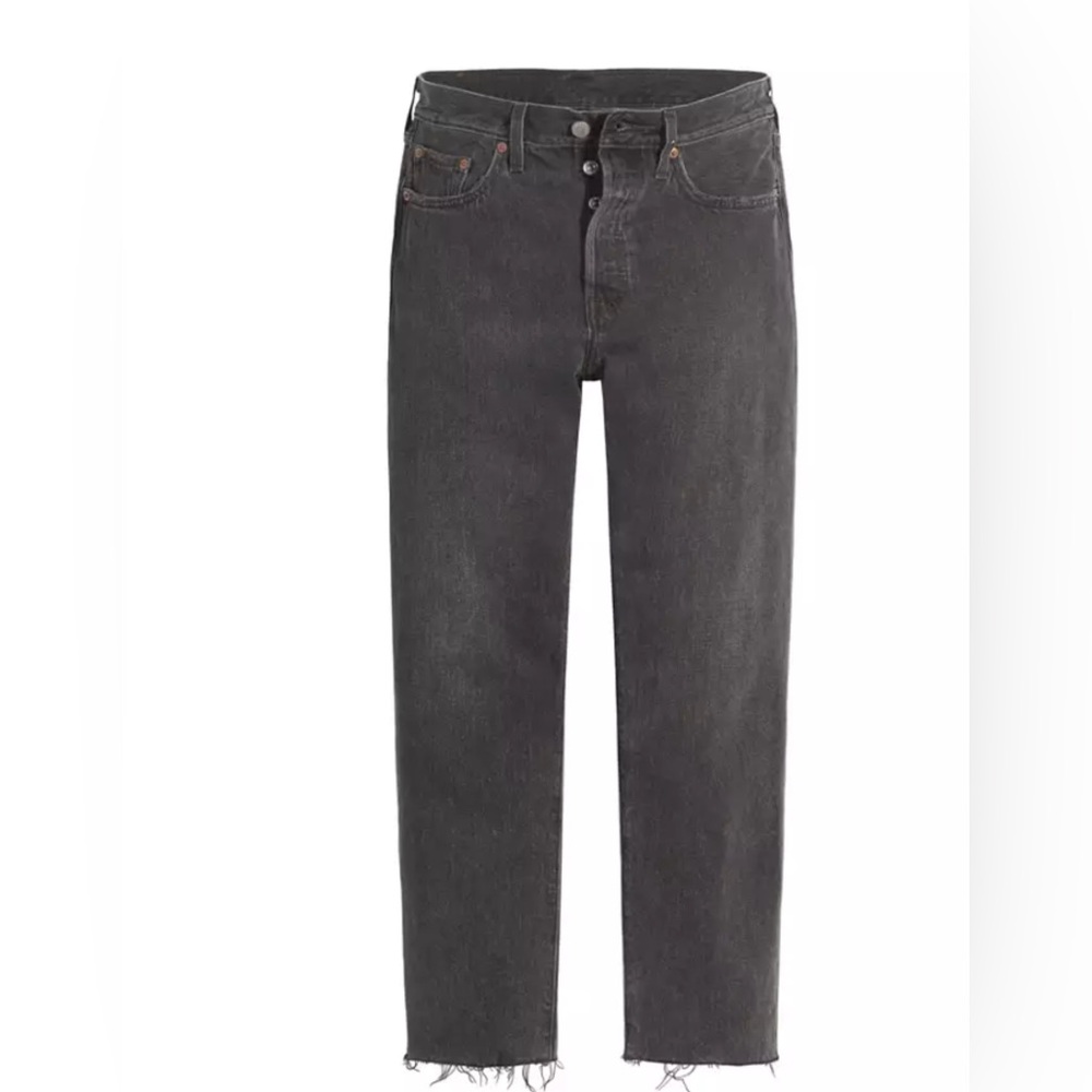 Levi's Black Ankle High Waist Button Fly with Frayed Bottoms.